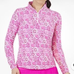 IBKUL Womens XL Terra Pink Geometric Sun 1/4 Zipper Athleisure Long Sleeve Top